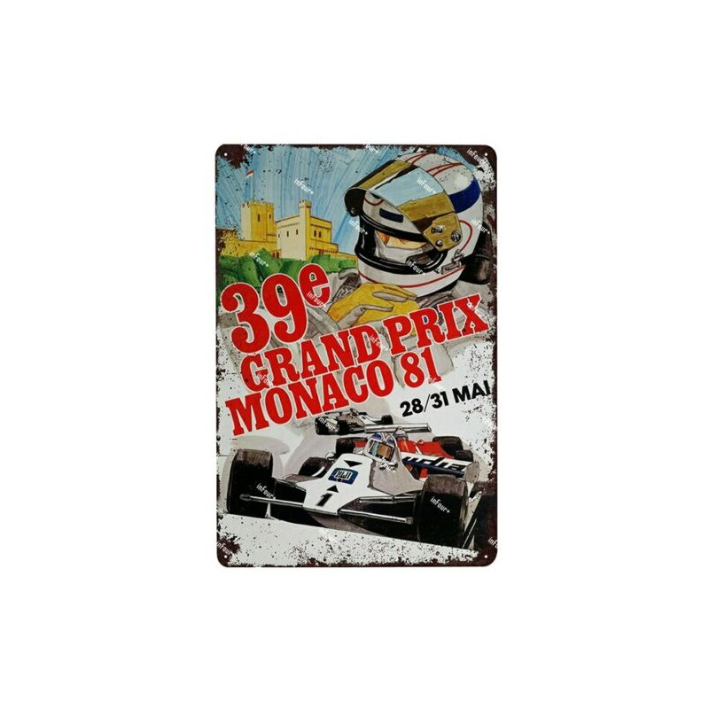 PLAQUE EN ÉTAIN GRAND PRIX MONACO COURSE AUTOMOBILE 30 X 20 CM PLAQUE EN ÉTAIN GRAND PRIX MONACO COURSE AUTOMOBILE 30 X 20 CM