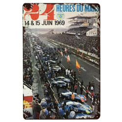 PLAQUE EN ÉTAIN 24 HEURES DU MANS COURSE AUTOMOBILE 30 X 20 CM