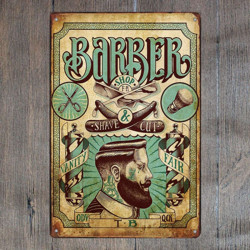 PLAQUE EN ÉTAIN  BARBIER BARBER SHOP 30 X 20 CM