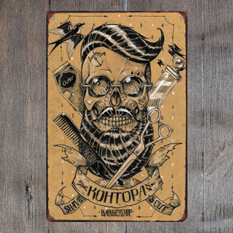 PLAQUE EN ÉTAIN BARBIER BARBER SHOP 30 X 20 CM PLAQUE EN ÉTAIN BARBIER BARBER SHOP 30 X 20 CM