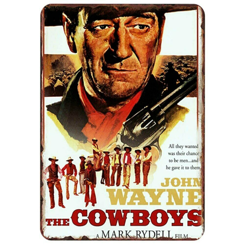 PLAQUE EN ÉTAIN FILM JOHN WAYNE COW-BOYS 30 X 20 CM PLAQUE EN ÉTAIN FILM JOHN WAYNE COW-BOYS 30 X 20 CM