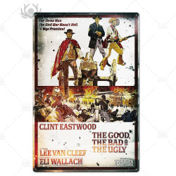 PLAQUE EN ÉTAIN FILM WESTERN LE BON LA BRUTE ET LE TRUAND  30 X 20 CM