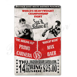 PLAQUE EN ÉTAIN BOXE CARNERA VS BAER  30 X 20 CM