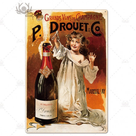 PLAQUE EN ÉTAIN CHAMPAGNE DROUET 30 X 20 CM
