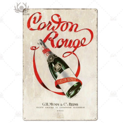 PLAQUE EN ÉTAIN CHAMPAGNE CORDON ROUGE 30 X 20 CM