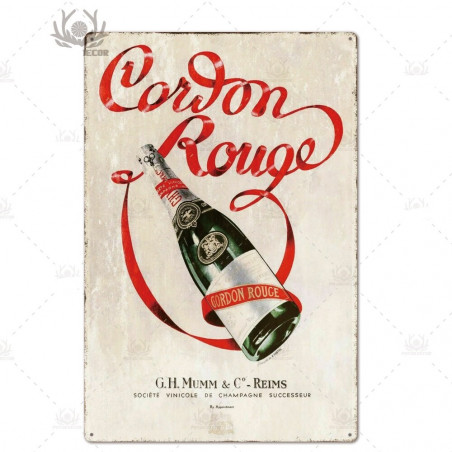 PLAQUE EN ÉTAIN CHAMPAGNE CORDON ROUGE 30 X 20 CM